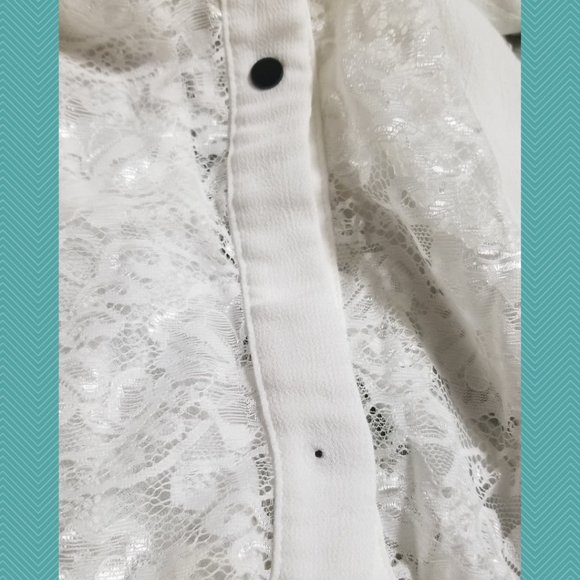 POL White Snap Front Lace Panel Shirt Dress - Picture 3 of 7